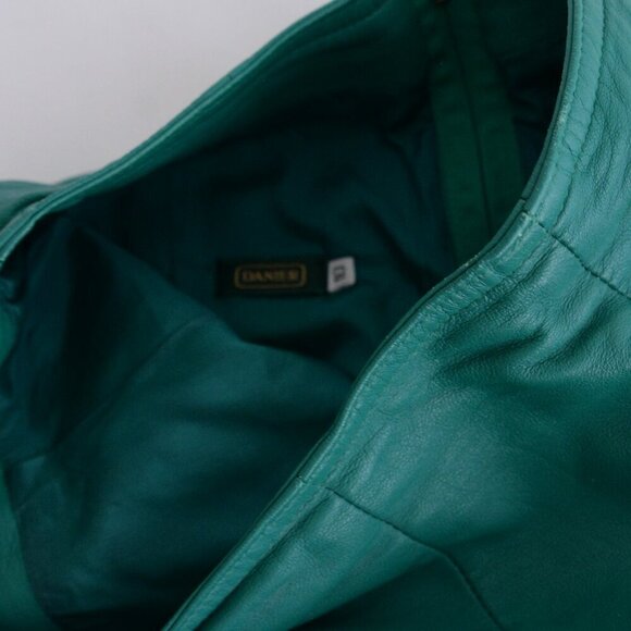 Vintage Danier Emerald Green 100% Leather Tiered Ruffle Midi Pencil Skirt  10 - Picture 6 of 8